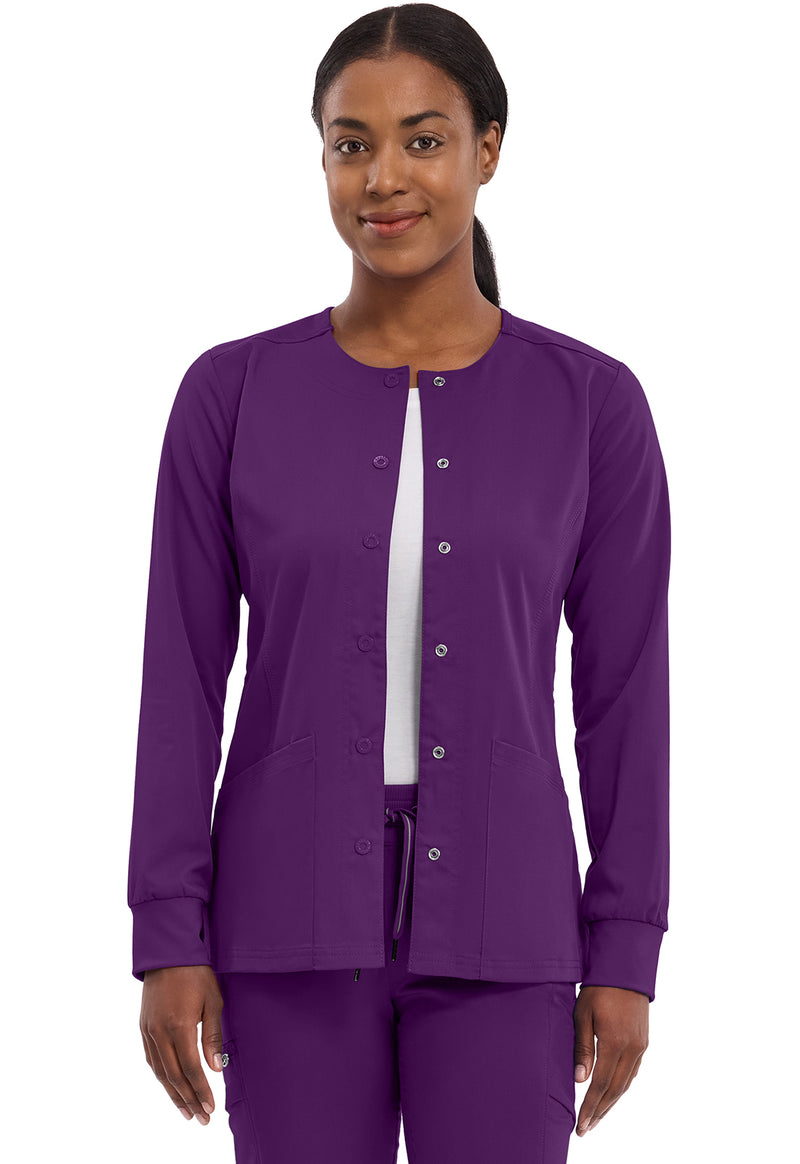 Eggplant - Healing Hands Purple Label Women Scrub Jacket - Front View