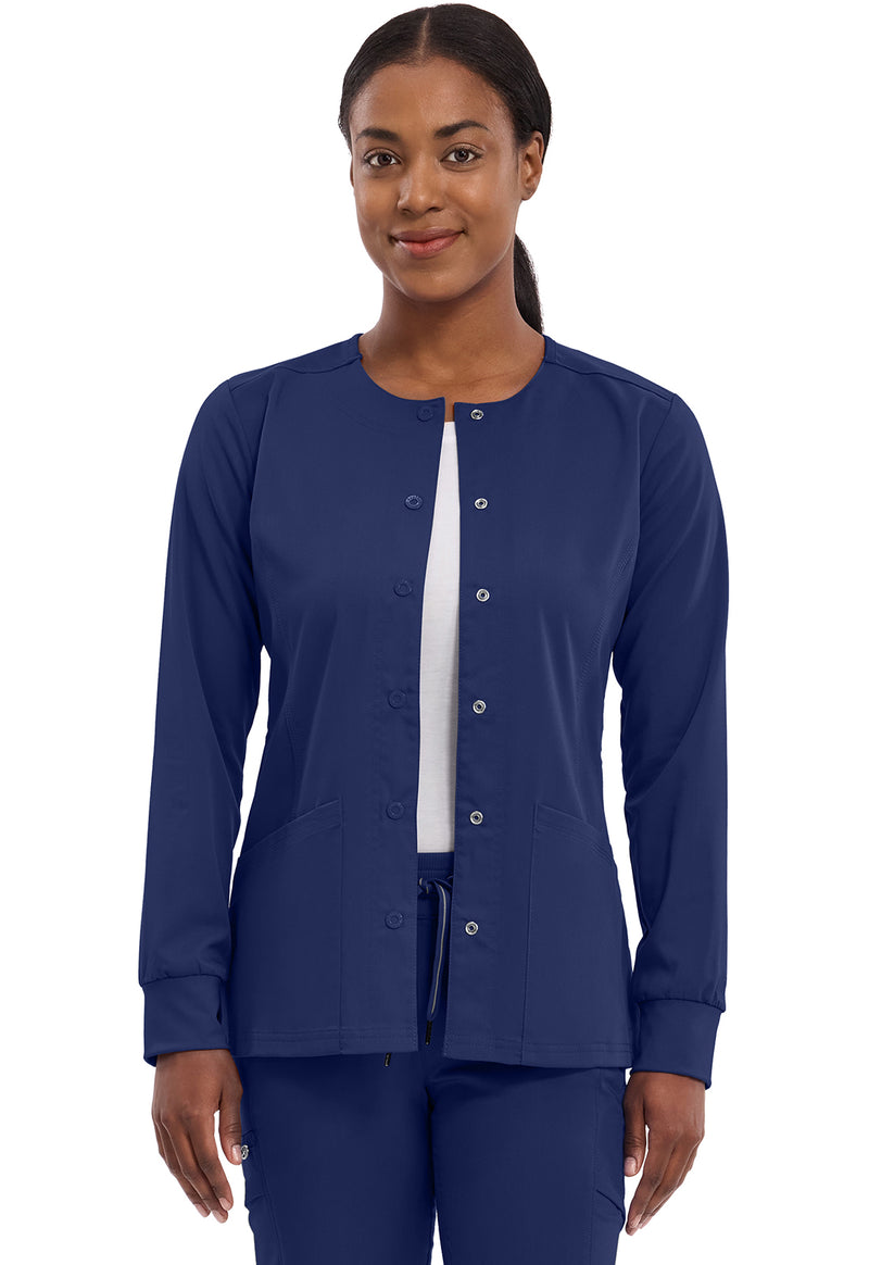 Navy - Healing Hands Purple Label Women Scrub Jacket - Front View