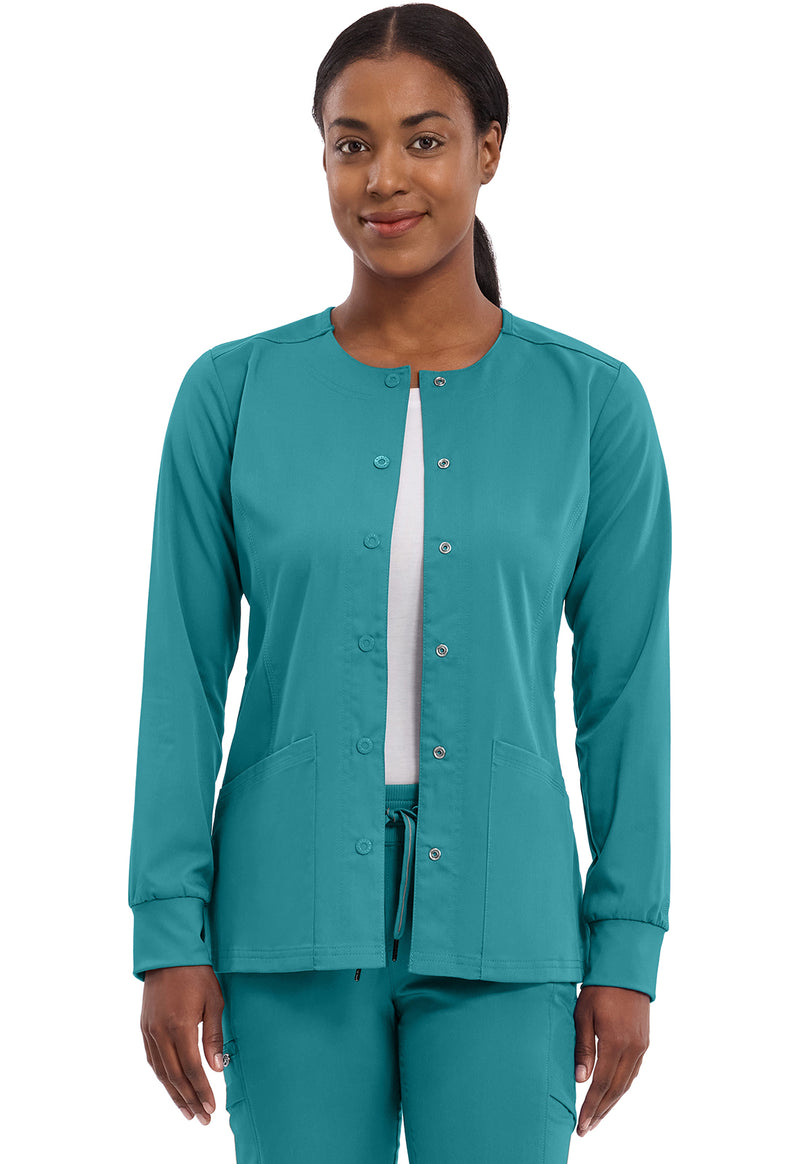TEAL - Healing Hands Purple Label Women Scrub Jacket - Front View