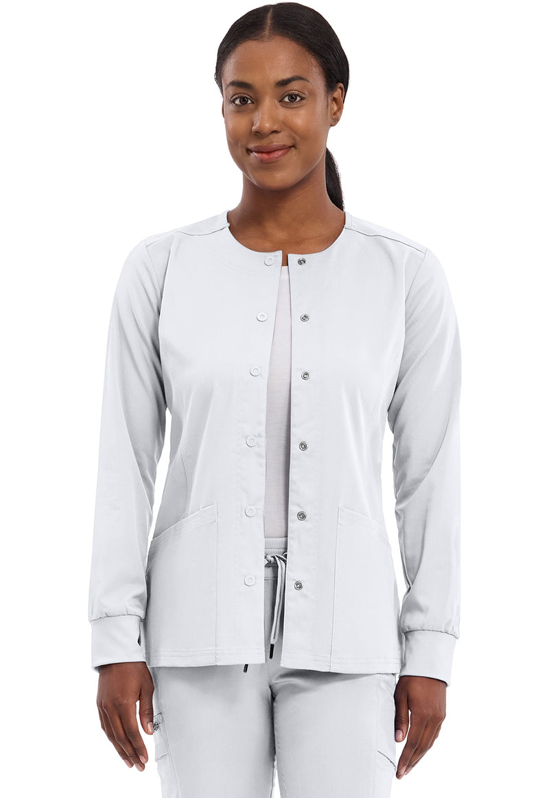 WHITE - Healing Hands Purple Label Women Scrub Jacket - Front View