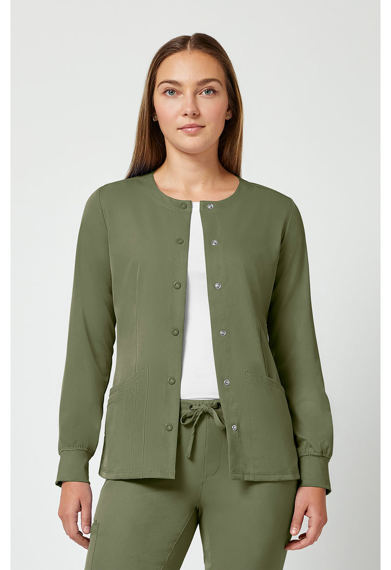 Olive - Healing Hands Works Women Scrub Jacket - Front View