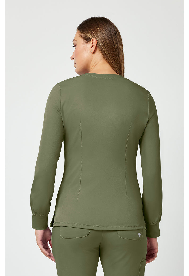 Olive - Healing Hands Works Women Scrub Jacket - Back View