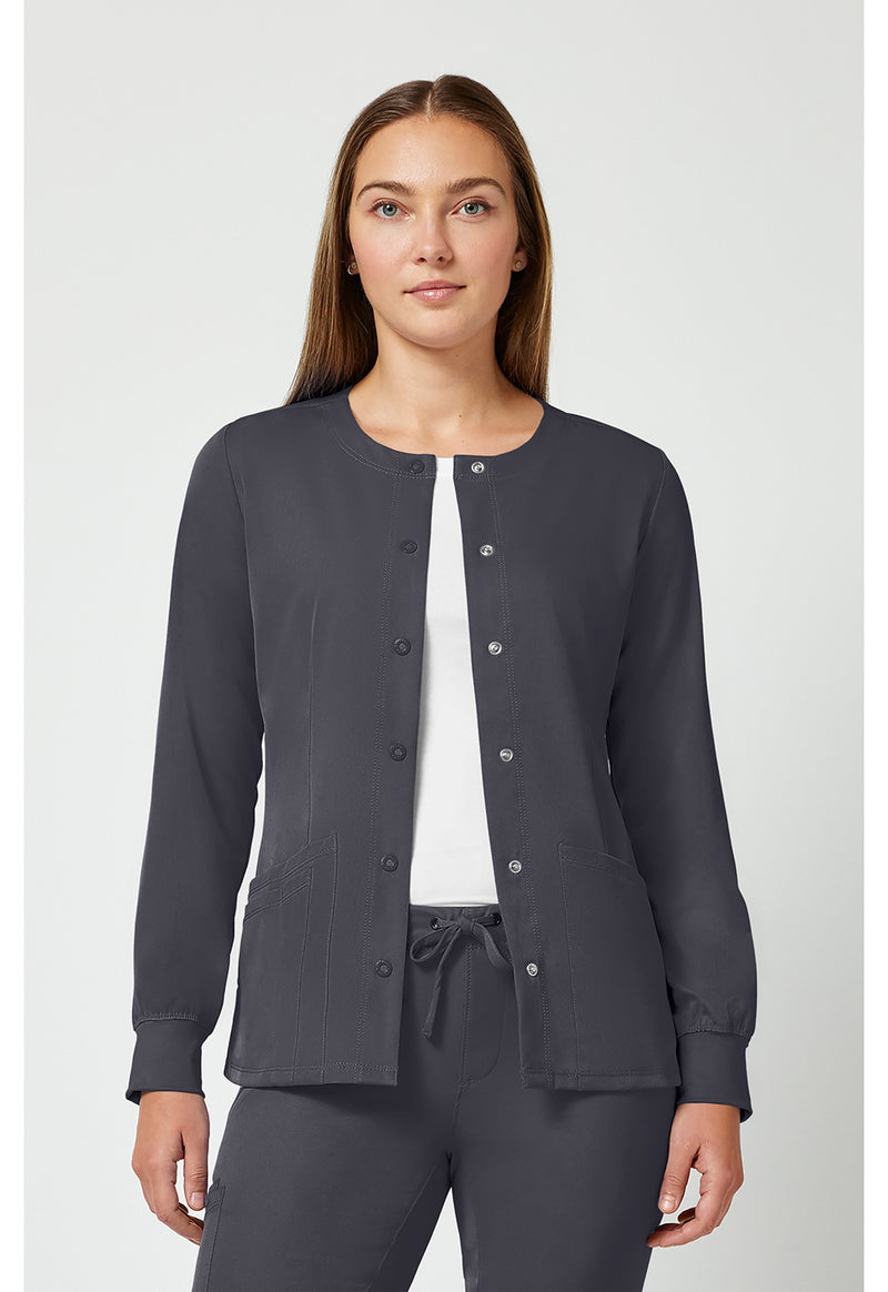 Pewter - Healing Hands Works Women Scrub Jacket - Front View