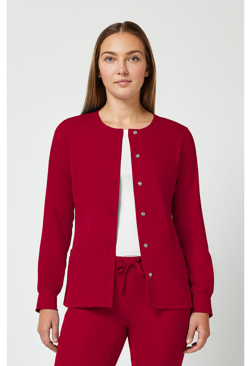 Red - Healing Hands Works Women Scrub Jacket - Front View