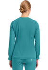 TEAL - Healing Hands Works Women Scrub Jacket - Back View