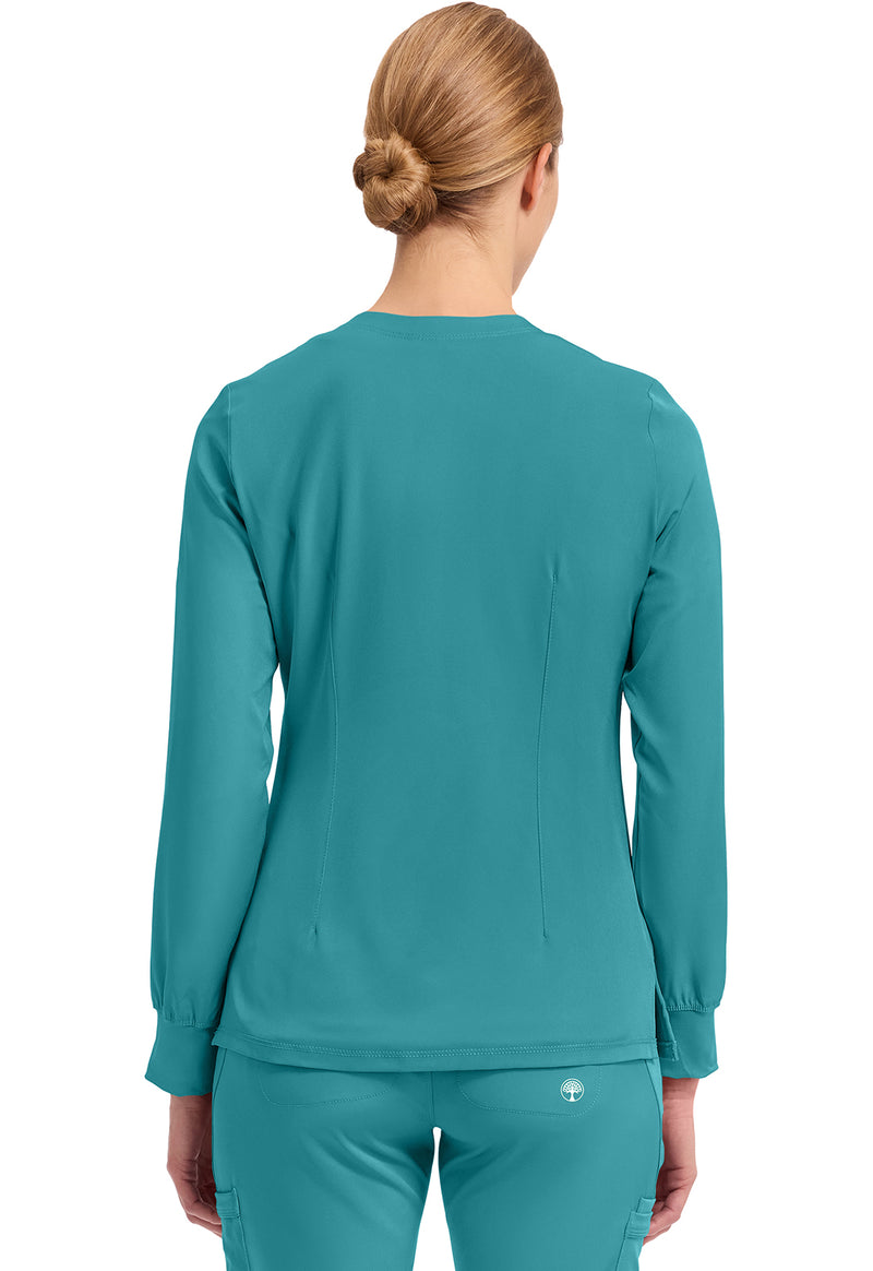 TEAL - Healing Hands Works Women Scrub Jacket - Back View