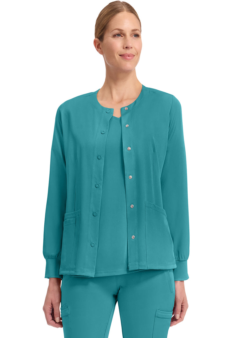 TEAL - Healing Hands Works Women Scrub Jacket - Front View