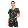 Santa'S Helpers - White Cross Prints Women's 3 Pocket Printed V-Neck Scrub Top for Nursing