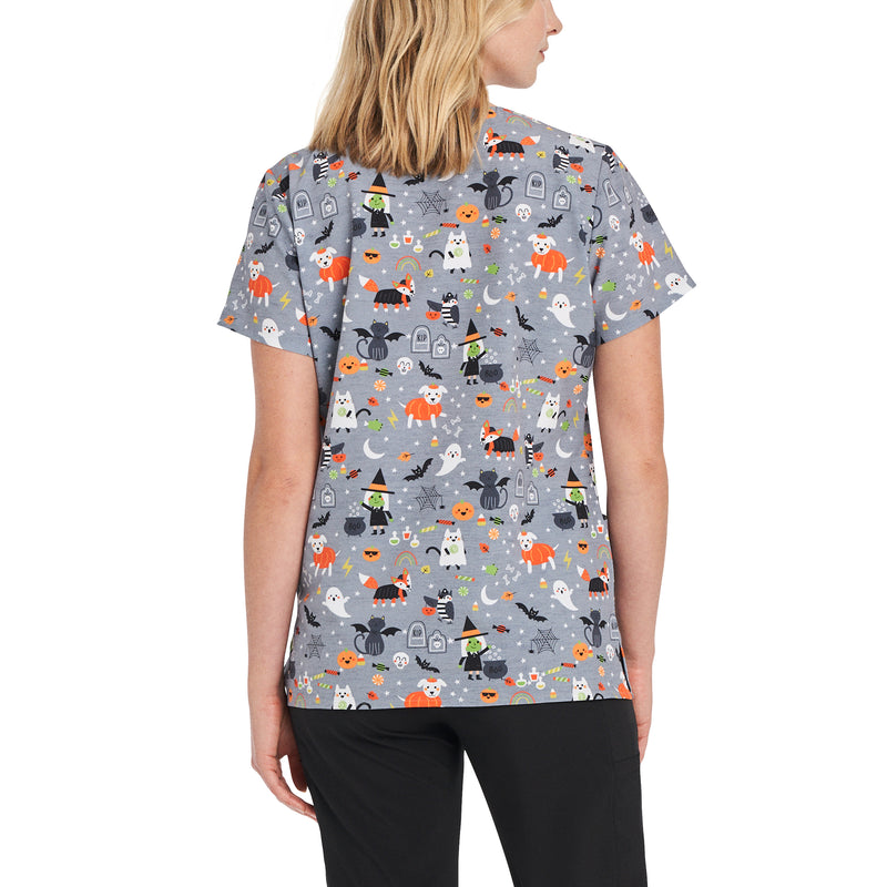 Spooky Animal Fun - White Cross Women's Scrub Tops - Back View