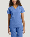 Ceil Blue - White Cross Core Women's 2 Pocket V-Neck Scrub Top for Nursing