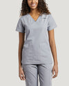 Grey - White Cross Core Women's 2 Pocket V-Neck Scrub Top for Nursing