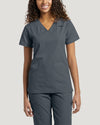 Pewter - White Cross Core Women's 2 Pocket V-Neck Scrub Top for Nursing