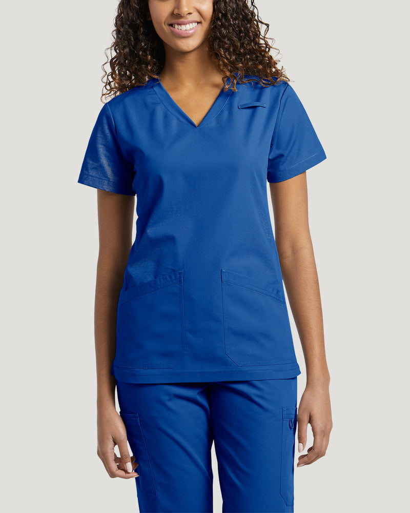 Royal Blue - White Cross Core Women's 2 Pocket V-Neck Scrub Top for Nursing