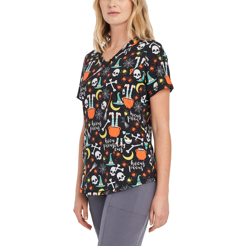 Nighttime Hocus Pocus - White Cross Women's Scrub Tops - Side View