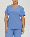Ceil Blue - White Cross FIT Women's 2 Pocket V-Neck Scrub Top for Nursing