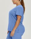 Ceil Blue - White Cross FIT Women's 2 Pocket V-Neck Scrub Top for Nursing
