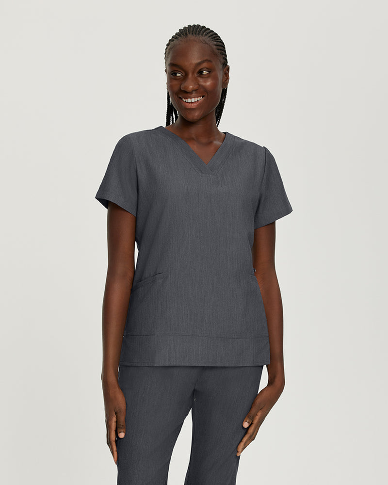 Dark Pewter - White Cross V-Tess Women's 3 Pocket V-Neck Scrub Top for Nursing