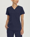 Navy - White Cross V-Tess Women's 3 Pocket V-Neck Scrub Top for Nursing