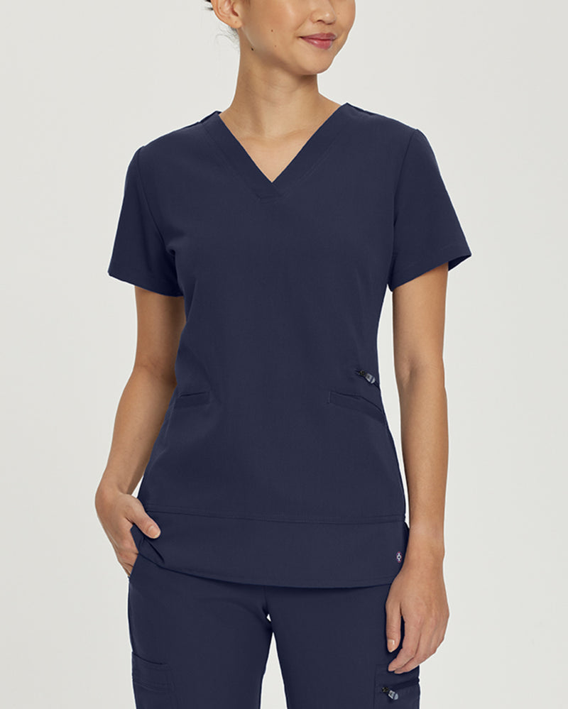 Navy - White Cross V-Tess Women's 3 Pocket V-Neck Scrub Top for Nursing