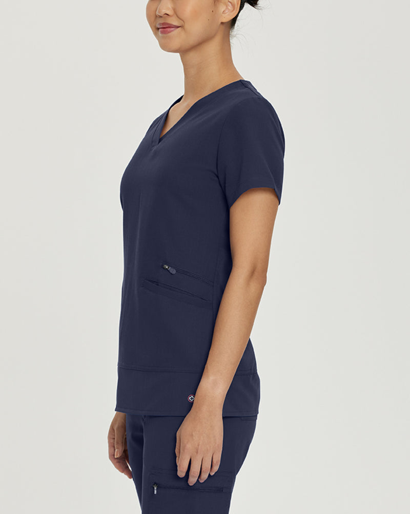 Navy - White Cross V-Tess Women's 3 Pocket V-Neck Scrub Top for Nursing