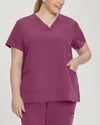 Raspberry Coulis - White Cross V-Tess Women's 3 Pocket V-Neck Scrub Top for Nursing