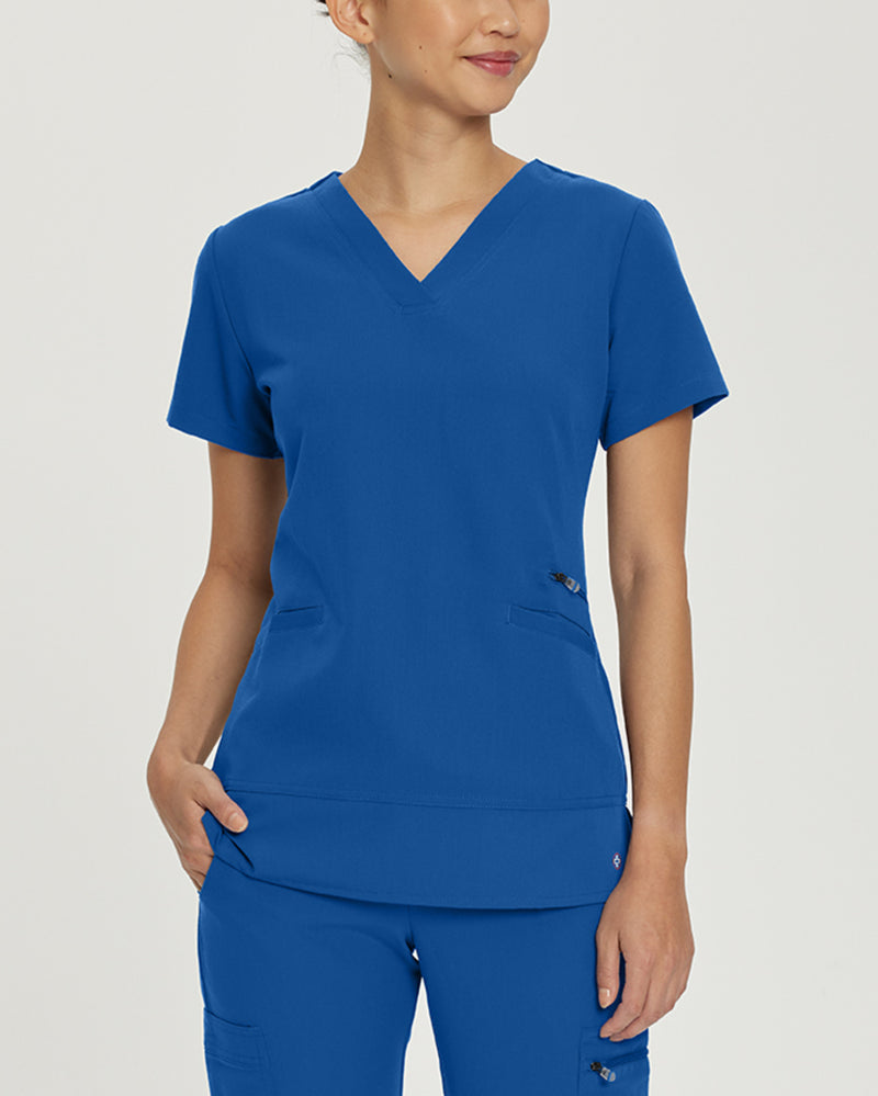 Royal Blue - White Cross V-Tess Women's 3 Pocket V-Neck Scrub Top for Nursing
