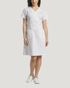 White - White Cross Core Women's 2 Pocket Mock Wrap Scrub Dress for Nursing