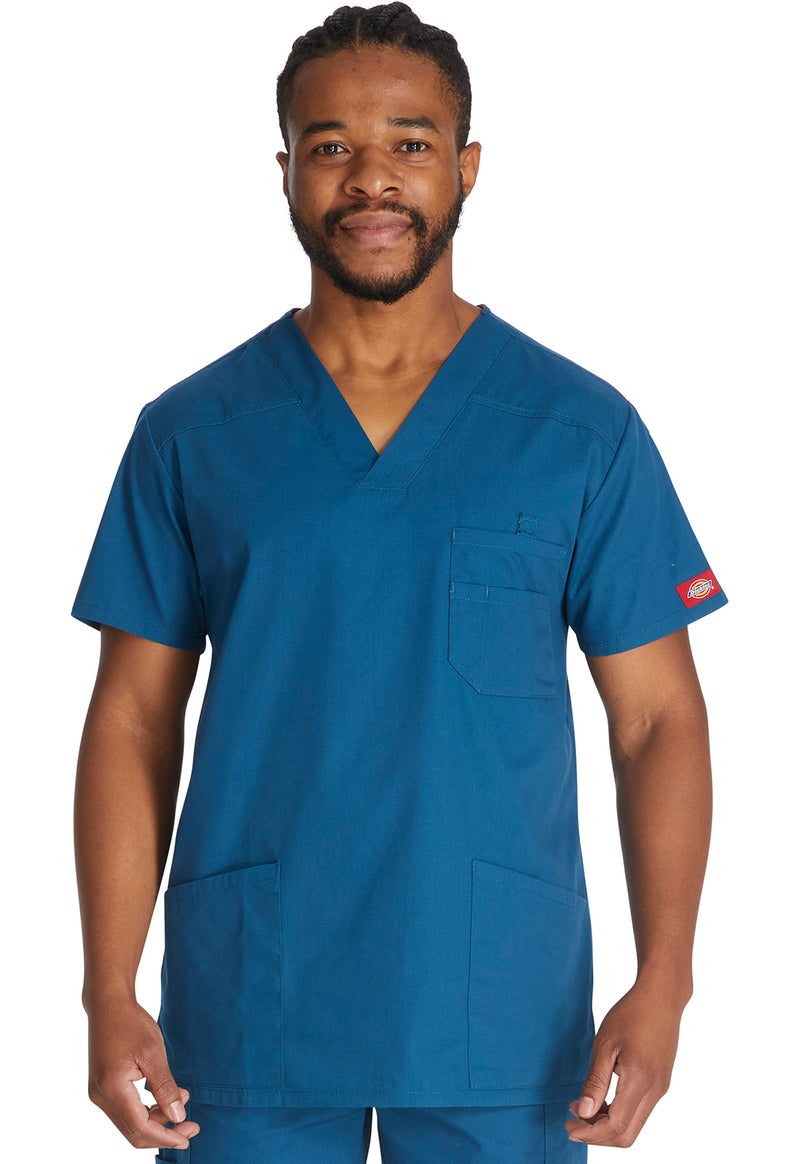 Caribbean Blue - Dickies EDS Signature Men Scrub Top - Front View
