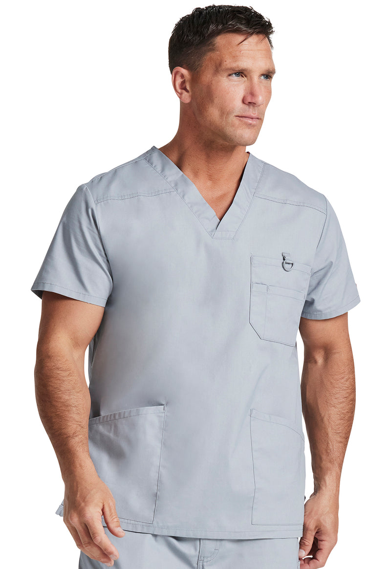 Grey - Dickies EDS Signature Men Scrub Top - Front View