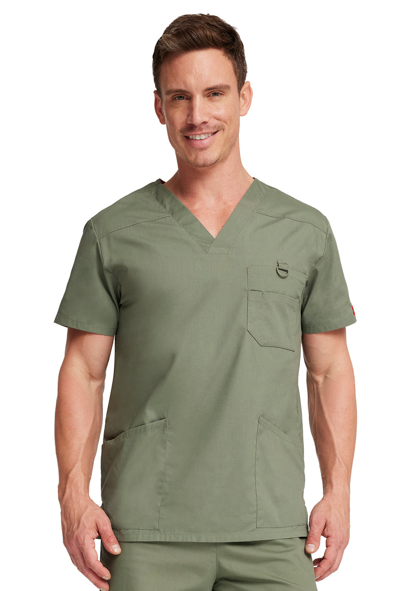 Olive - Dickies EDS Signature Men Scrub Top - Front View