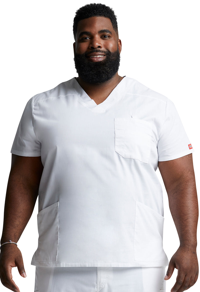 White - Dickies EDS Signature Men Scrub Top - Front View