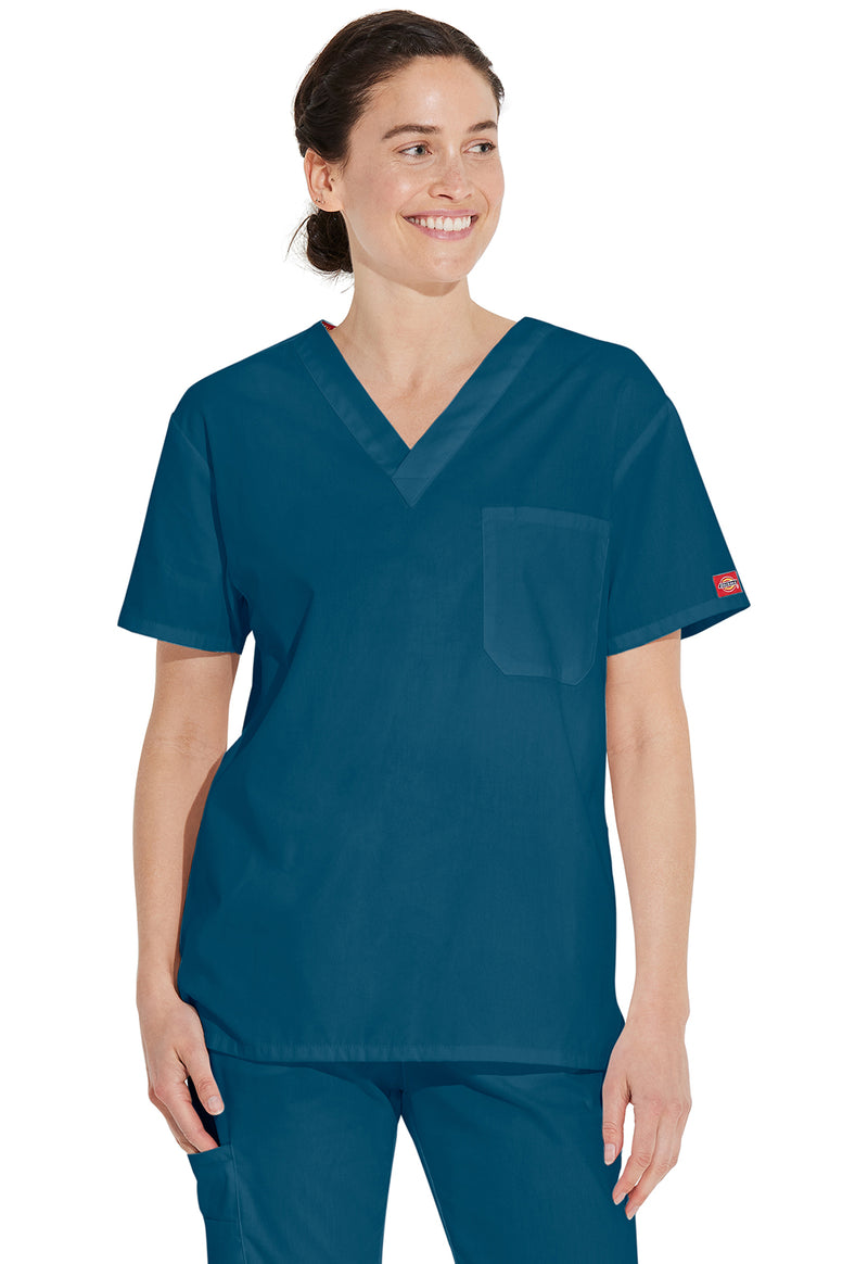 Caribbean Blue - Dickies EDS Signature Unisex Scrub Top - Front View