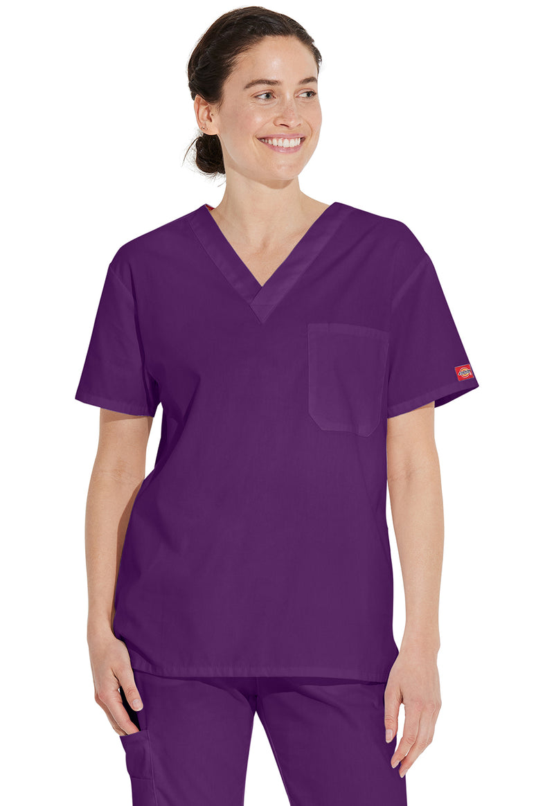 Eggplant - Dickies EDS Signature Unisex Scrub Top - Front View