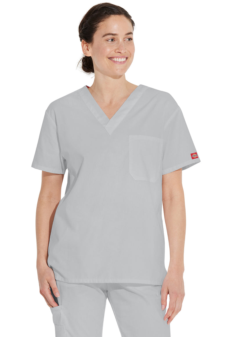 Grey - Dickies EDS Signature Unisex Scrub Top - Front View