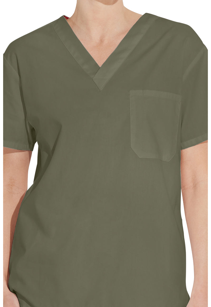 Olive - Unisex Tuckable V-Neck Scrub Top (View 2)