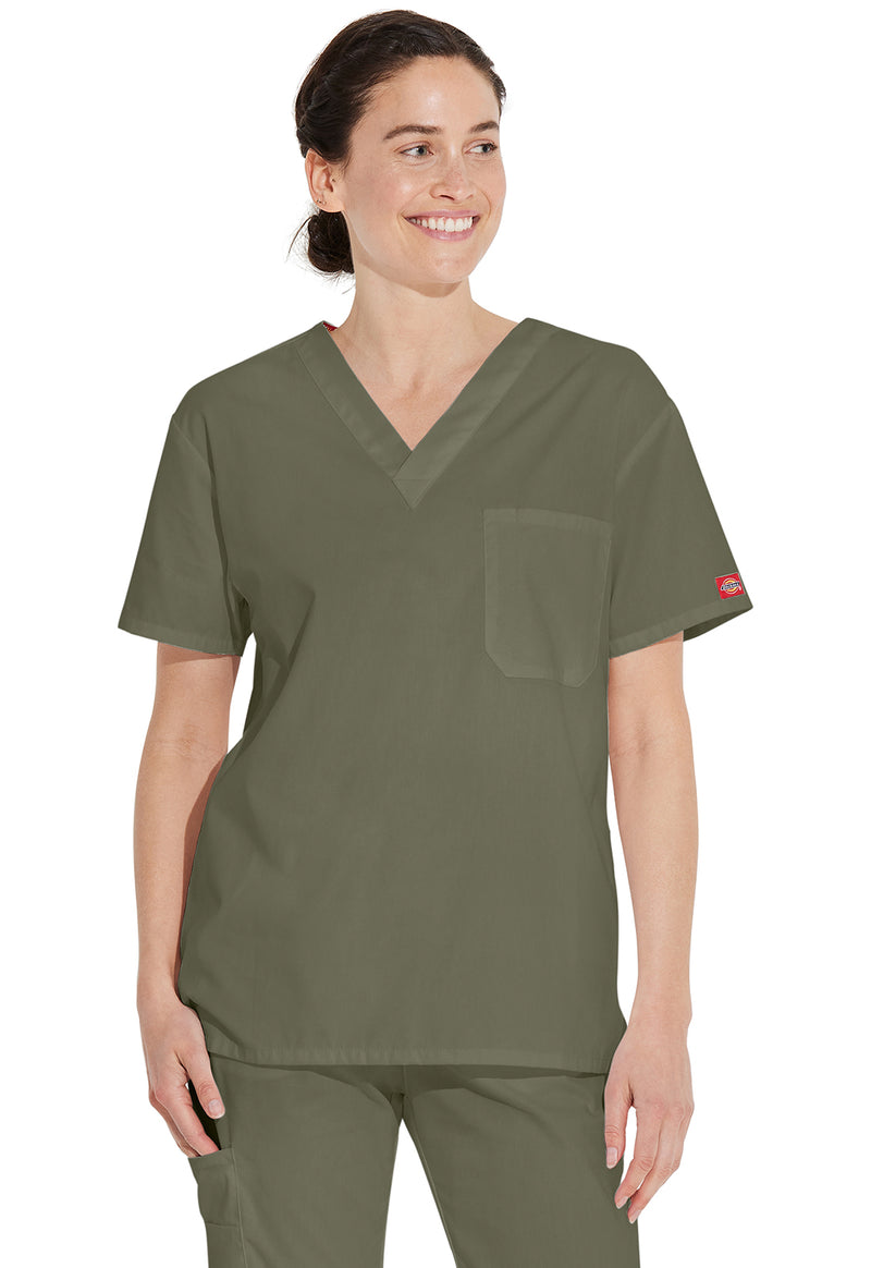 Olive - Dickies EDS Signature Unisex Scrub Top - Front View
