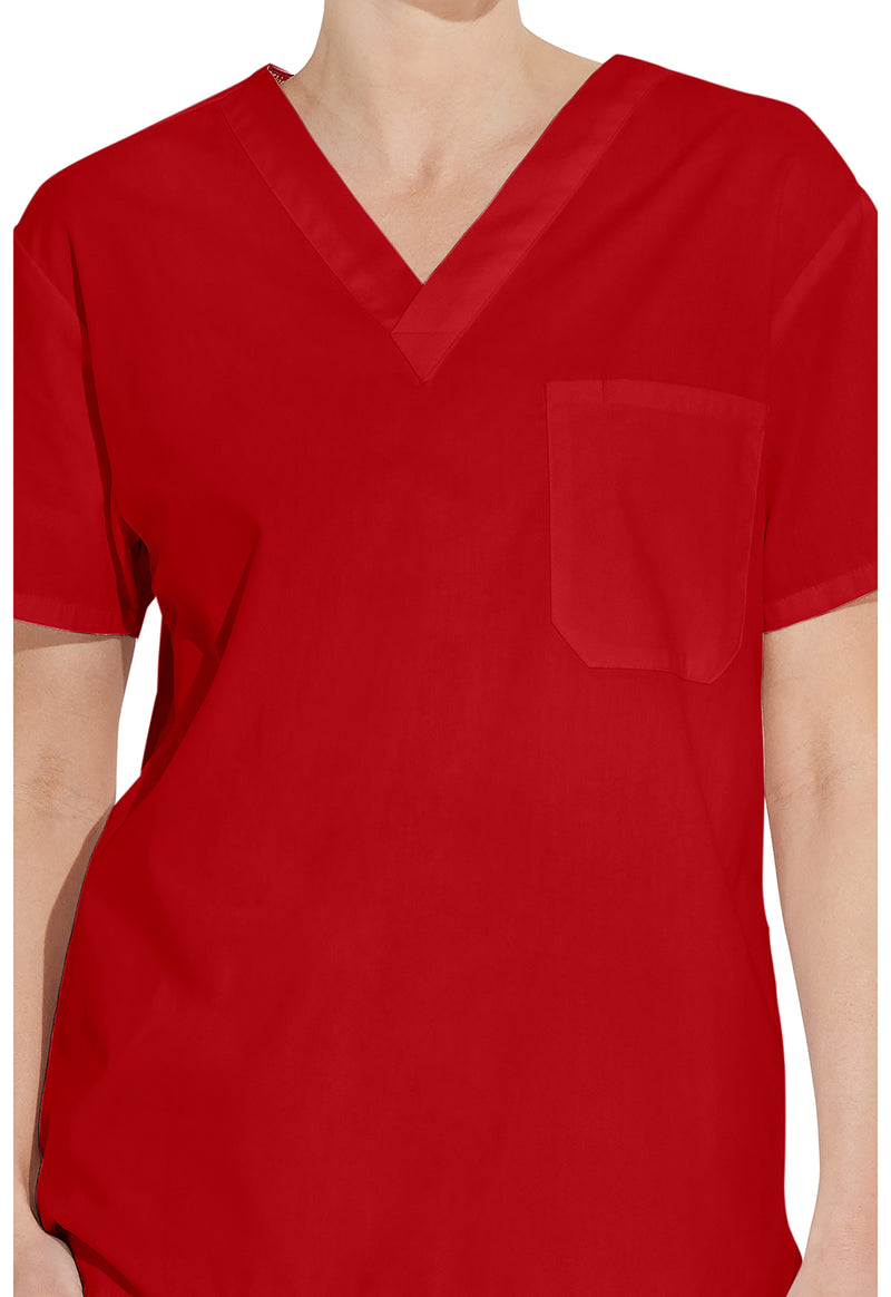 Red - Unisex Tuckable V-Neck Scrub Top (View 2)