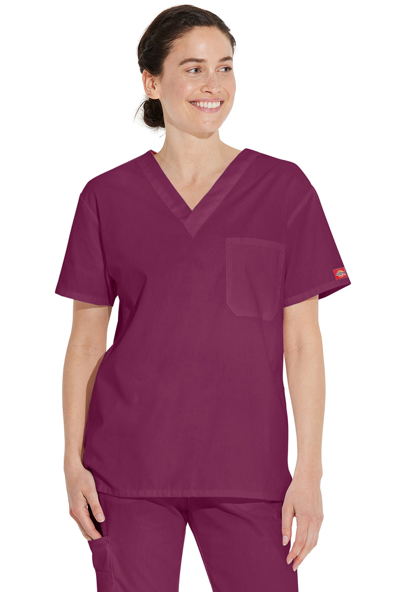 Wine - Dickies EDS Signature Unisex Scrub Top - Front View
