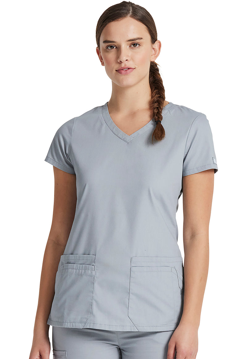 Grey - Dickies EDS Signature Women Scrub Top - Front View