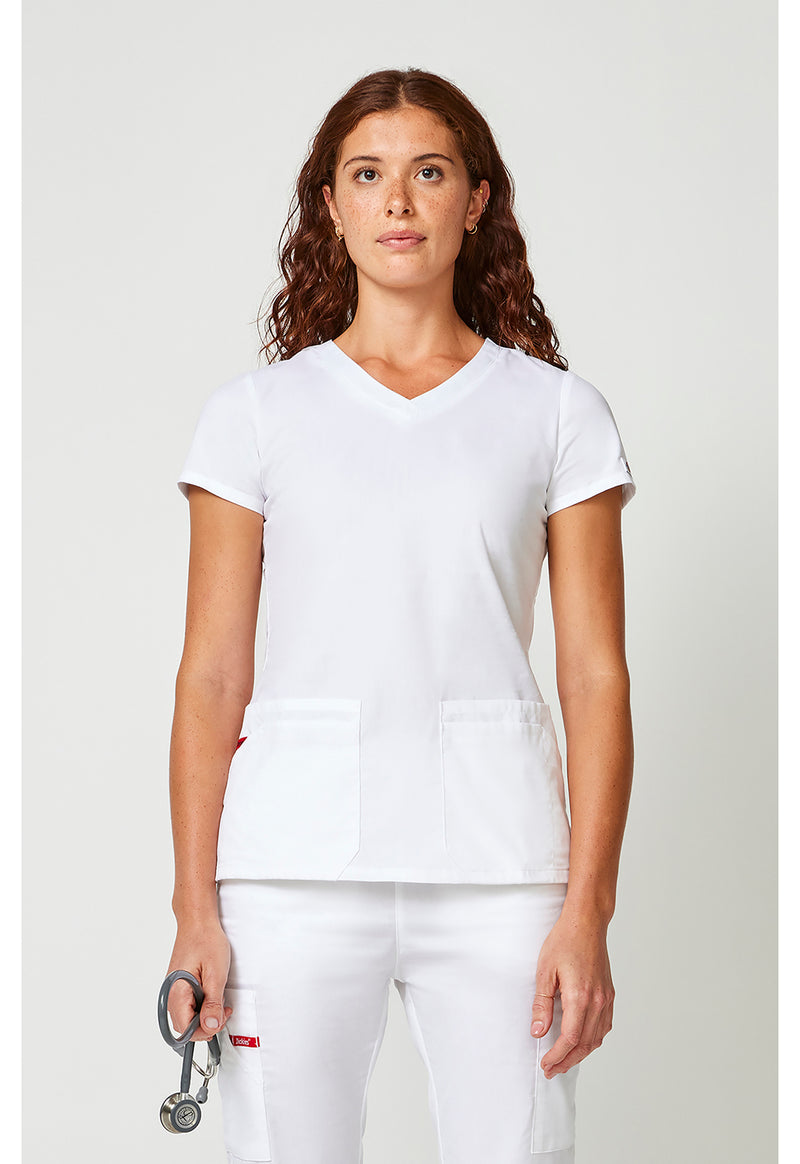 White - Dickies EDS Signature Women Scrub Top - Front View