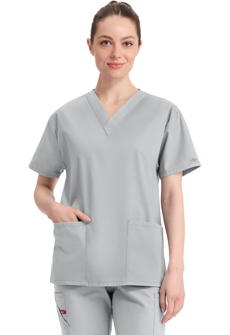 Grey - Dickies EDS Signature Women Scrub Top - Front View