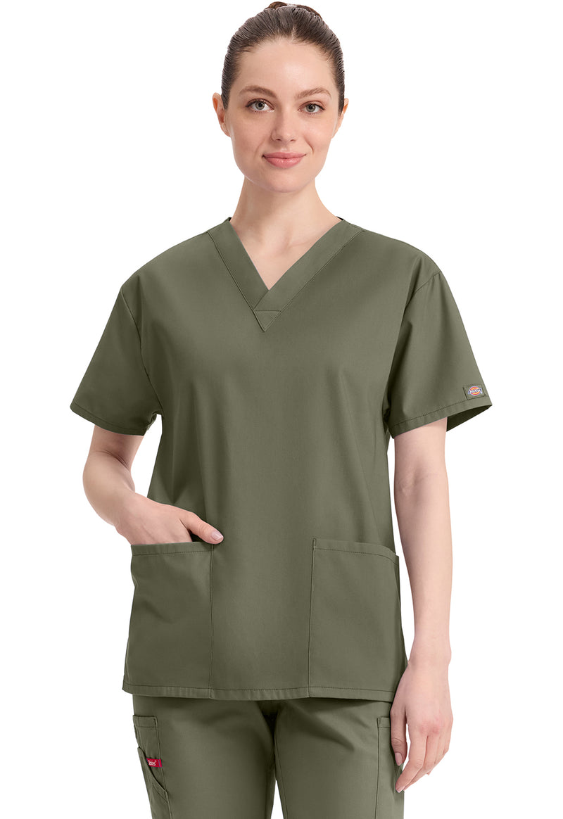 Olive - Dickies EDS Signature Women Scrub Top - Front View