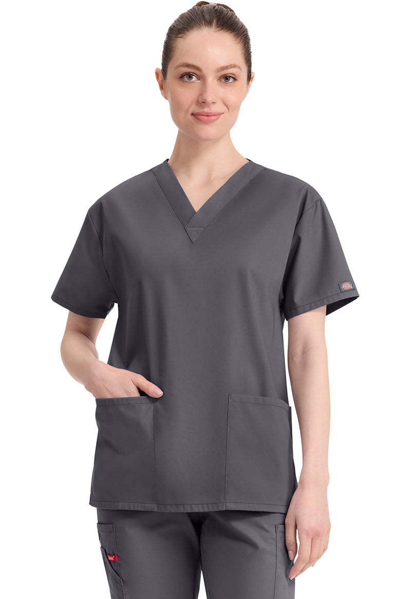 Pewter - Dickies EDS Signature Women Scrub Top - Front View