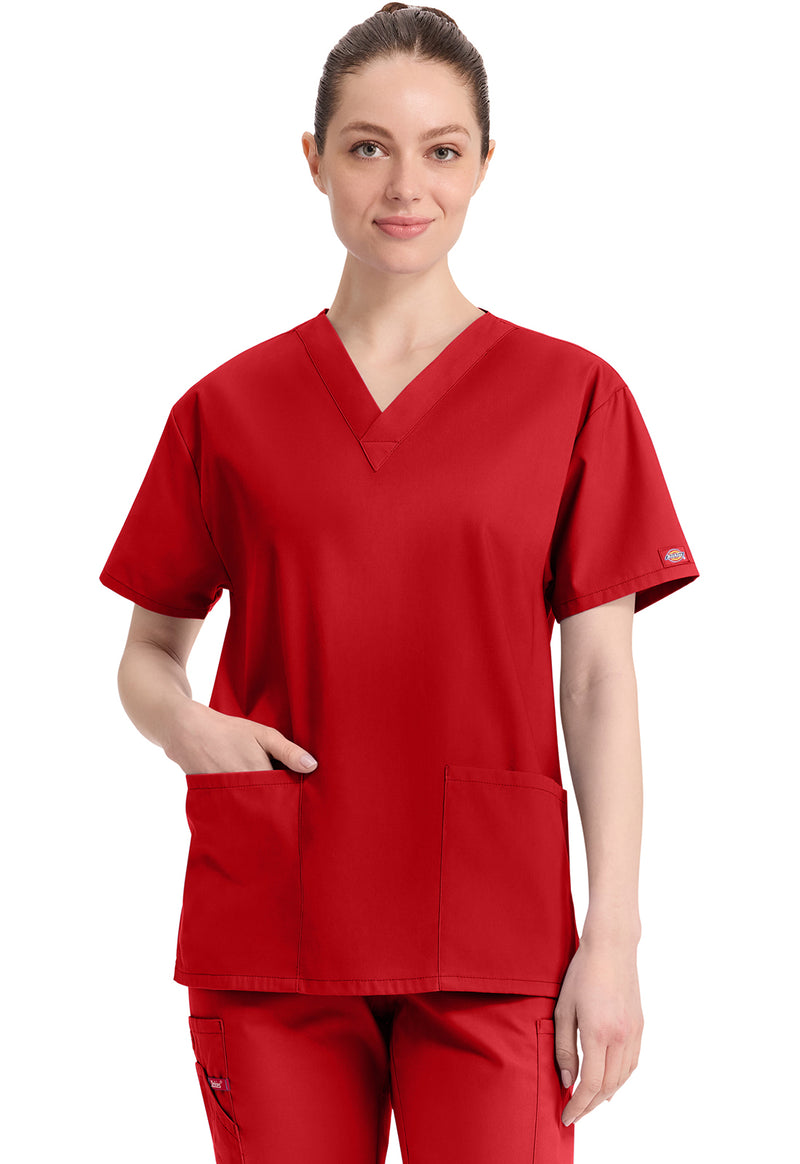 Red - Dickies EDS Signature Women Scrub Top - Front View