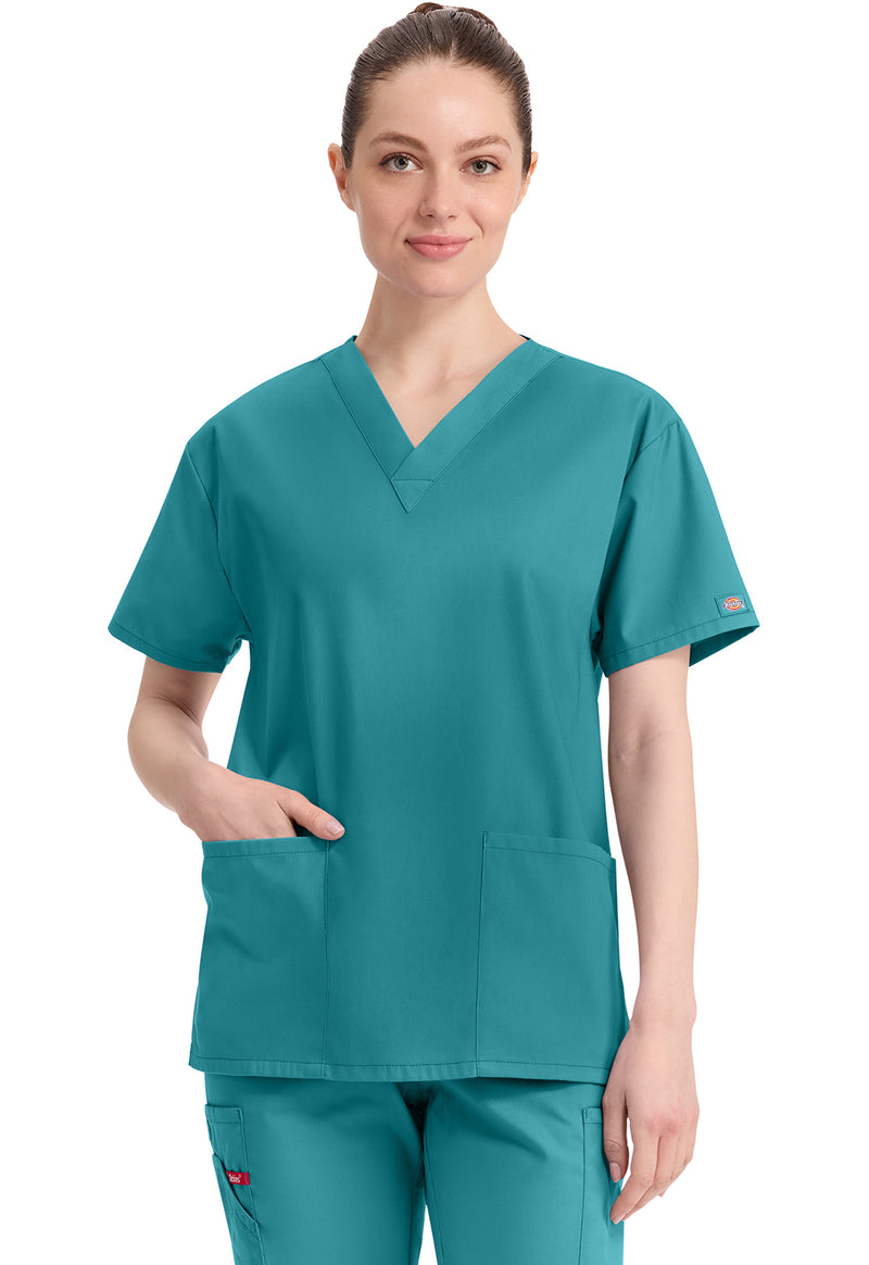 Teal Blue - Dickies EDS Signature Women Scrub Top - Front View