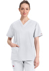 White - Dickies EDS Signature Women Scrub Top - Front View