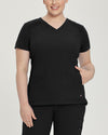 Black - White Cross V-Tess Women's 4 Pocket Athletic V-Neck Scrub Top for Nursing