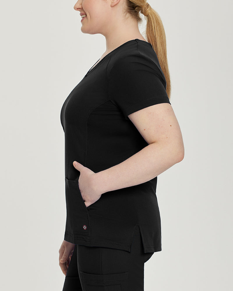Black - White Cross V-Tess Women's 4 Pocket Athletic V-Neck Scrub Top for Nursing