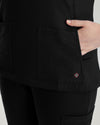 Black - White Cross V-Tess Women's 4 Pocket Athletic V-Neck Scrub Top for Nursing