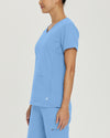 Ceil Blue - White Cross V-Tess Women's 4 Pocket Athletic V-Neck Scrub Top for Nursing